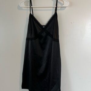 Colsie Black Satin Chemise with Lace Detail